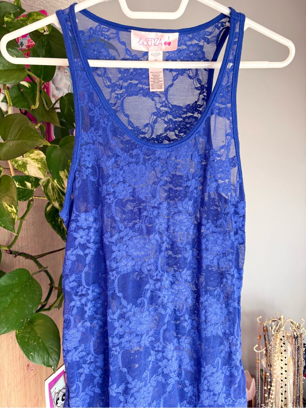 Y2K 2000’s La SENZA Blue Floral Lace Tank